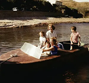 Santa Marinella Prints: Ingrid Bergman and Children in Boat