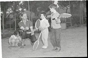 Santa Marinella Prints: Ingrid Bergman and Her Children with Tennis Racquets