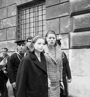 Sailors Prints: Ingrid Bergman Escorts Daughter Down Street