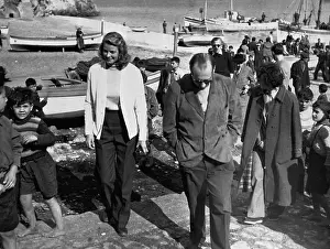 Stromboli Prints: Ingrid Bergman and Roberto Rossellini on Beach Set for Movie