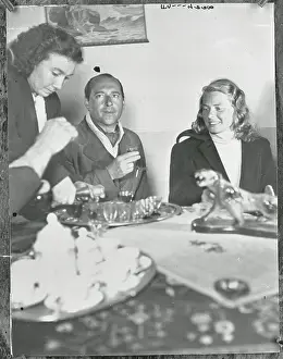 Stromboli Prints: Ingrid Bergman and Roberto Rossellini Dining with Stromboli Mayor