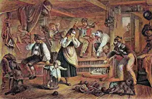 Inn in the time of the Rhine Confederation, Germany, historical woodcut, circa 1870, digitally restored reproduction of an original 19th century print, exact original date unknown, coloured