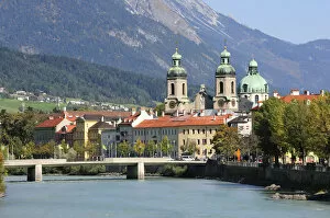 Innsbruck, St. James Cathedral, River Inn, Karwendel Mountains, Tyrol, Austria, Europe, PublicGround