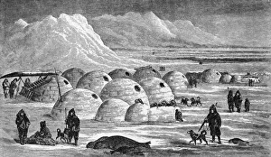 Inuit Prints: Innuit Igloos, or Snow Village Illustration
