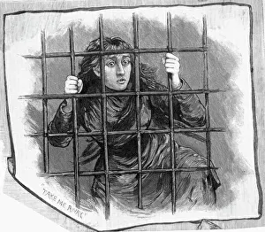 Frustration Prints: Insane Girl Behind Bars; Woodcut