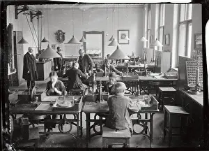Czechoslovakia Prints: Instructors and Children Working in Jewel Plant