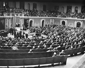 Interior of Congress with Speaker Henry T. Rainey at Podium