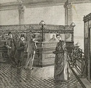 Economics Prints: Interior of Early Bank with Customers