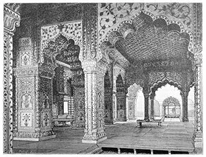 Fort Gallery: Interior of a hall in the palace of the Mughal kings in Delhi