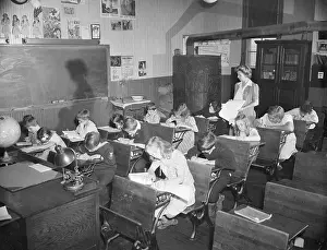 Stove Prints: Interior Of One Room Schoolhouse W/Child