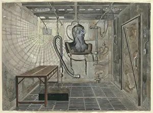 Prints of Interior Sand Blasting Chamber, 1935, circa 1947. Artist Perkins Harnly. (Photo by Heritage Art/Heritage Images via Getty Images) Enchanted Interiors of Perkins Harnly: Interior Sand Blasting Chamber