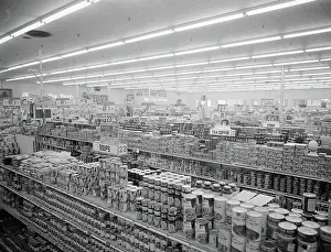 Groceries Prints: Interior View of Supermarket, 1955