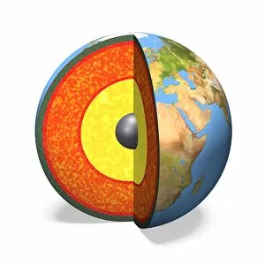 Internal structure of the Earth, 3D illustration