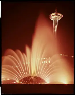 Seattle Prints: International Fountain at Night