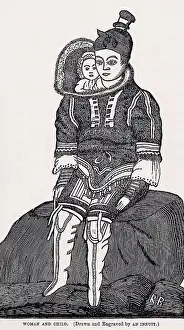 Inuit Prints: Inuit Mother And Child Sharing Coat