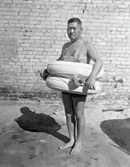 Inventor Displaying Traveling Life Preserver