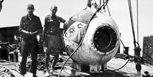Bermuda Prints: Inventors Otis Barton and William Beebe with Bathysphere