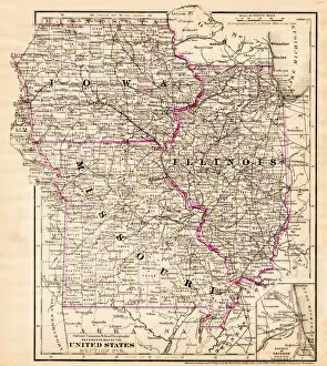 Images Dated 21st February 2017: Iowa Missouri Illinois map 1881
