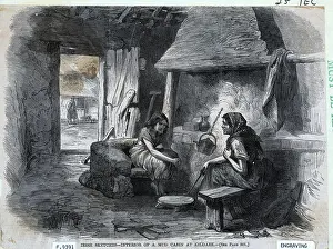 Cabin Prints: Irish Sketch Of Mud Cabin Interior