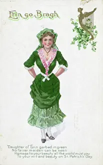 Greeting Card Prints: Irish Woman Dressed In Green On Card