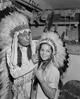 Iron Eyes Cody Putting Headdress on Nancy Kwan