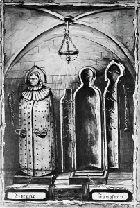 Prints of (Original Caption). The Iron Jungfrau. Torture instrument used by medieval court. Undated illustration Discover the beauty and mystery of the medieval era: Iron Maiden