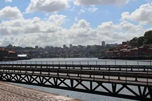 Douro River Prints: Iron walkway for cars in Porto