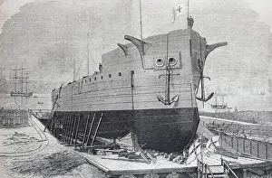 Images Dated 22nd February 2019: The ironclad Frederick the Great on the stack in the shipyard of Kiel, Germany, History