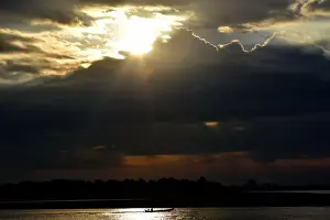 Amarapura Prints: Irrawaddy river at sunrise with reflection sky Myanmar Asia