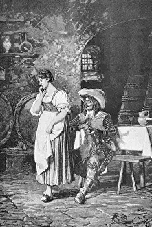 Irresistible power of love: a young man in a wine restaurant flirts with the waitress