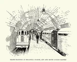 Images Dated 12th July 2017: Island platform at Stockwell tube station, London, 1899