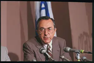 Israeli Ambassador to United States Moshe Arens at Microphones
