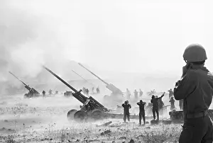 Israeli Armed Forces Firing Artillery During Yom Kippur War