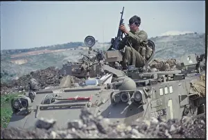 Lebanon Prints: Israeli Soldier with Weapon on Tank