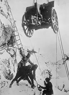 Italian Troops Hoisting Field Gun up Mountain