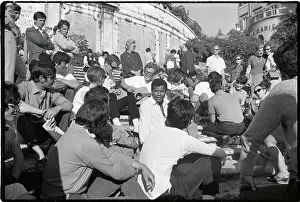 Italians Hippies Seated on Spanish Steps