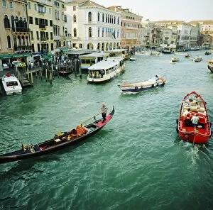 Italy, Venice, gondola and boats on Grand Canal