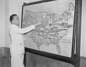 Edgar Hoover Prints: J. Edgar Hoover at Map in His Office