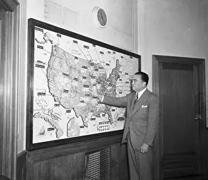 Edgar Hoover Prints: J. Edgar Hoover Pointing to Map of the United States