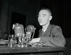 J. Robert Oppenheimer at Microphones During Congressional Hearing