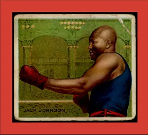 Prints of Postcard features an illustration of an American heavyweight boxer Jack Johnson (1878 - 1946) in a fighting stance, 1900s. (Photo by Anthony Barboza/Getty Images) In the Ring: The Art of Boxing: Jack Johnson Postcard