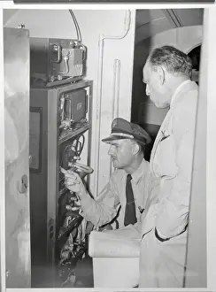 James M Prints: Jack Le Claire and James M Landis Inspecting Airplane Radar