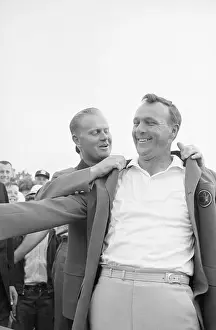 California Prints: Jack Nicklaus Putting Coat on Arnold Palmer