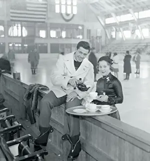 Jack Shea and Sonja Henie Drinking Tea at Lake Placid Winter Olympics