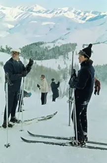 Jackie Kennedy with Ski Instructor at Bald Mountain Print. Art