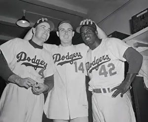 Jackie Robinson with Gil Hodges and Duke Snider