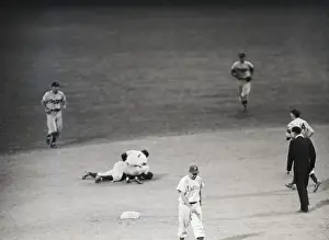 Jackie Robinson On Ground After Catch