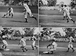 Jackie Robinson and Pee Wee Reese Performing a Double Play