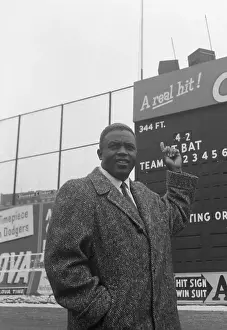Jackie Robinson Pointing to Scoreboard