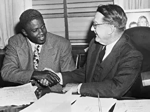 Professional Prints: Jackie Robinson Shaking Branch Rickey's Hand